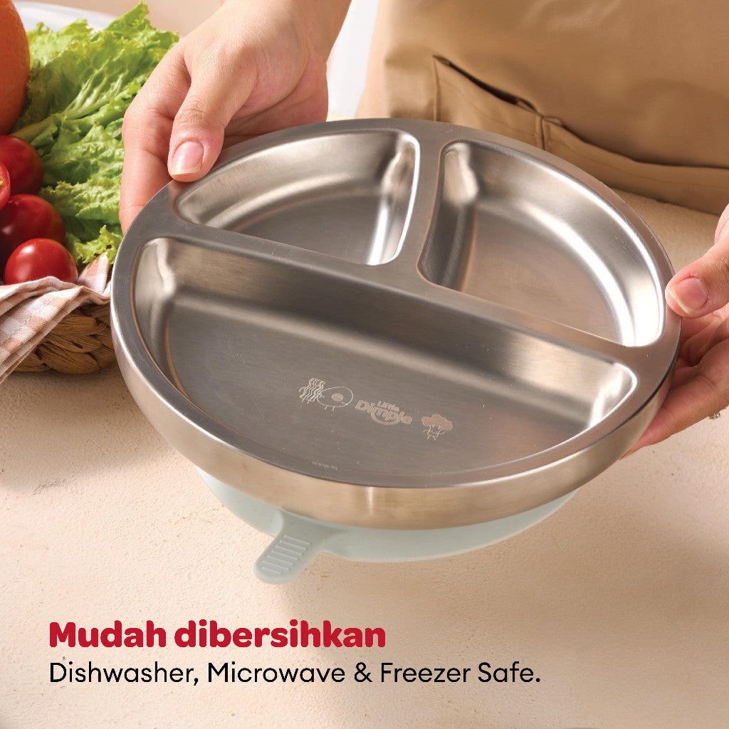 Little Dimple Pure Plate - Piring Anak Stainless Steel 3 Sekat BPA Free