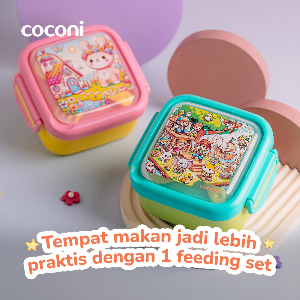 COCONI Travel Feeding Set With Fork and Spoon | Kotak Makan Anak Traveling Dengan Sendok dan Garpu