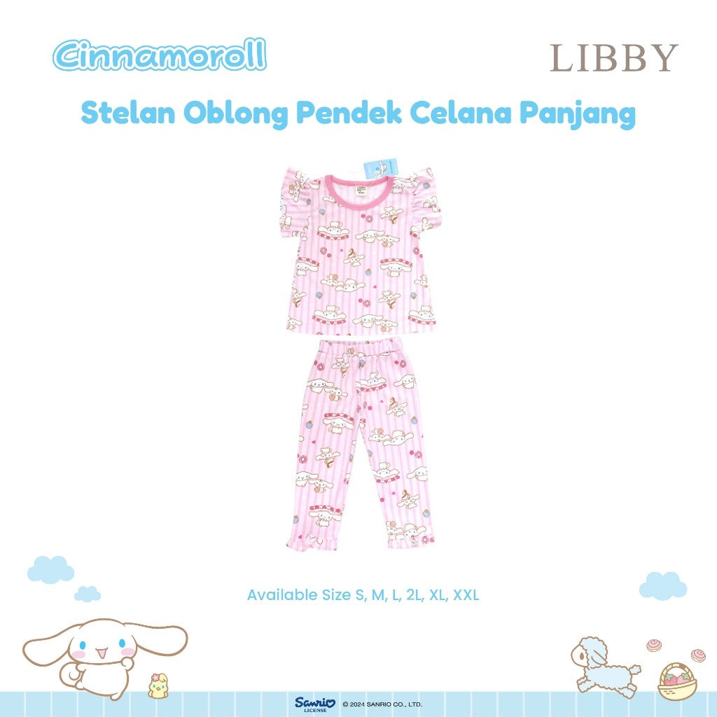 LIBBY Sanrio Setelan Piyama Oblong Anak Perempuan Kuromi Cinnamoroll Pink Limited Edition 1 Stel