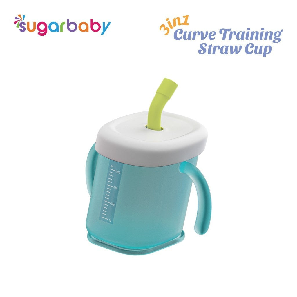 Sugarbaby 3 in 1 Curve Training Straw Cup/Gelas MPASI Bayi/Gelas Bayi Anti Tumpah Bocor/Training Cup BPA FREE