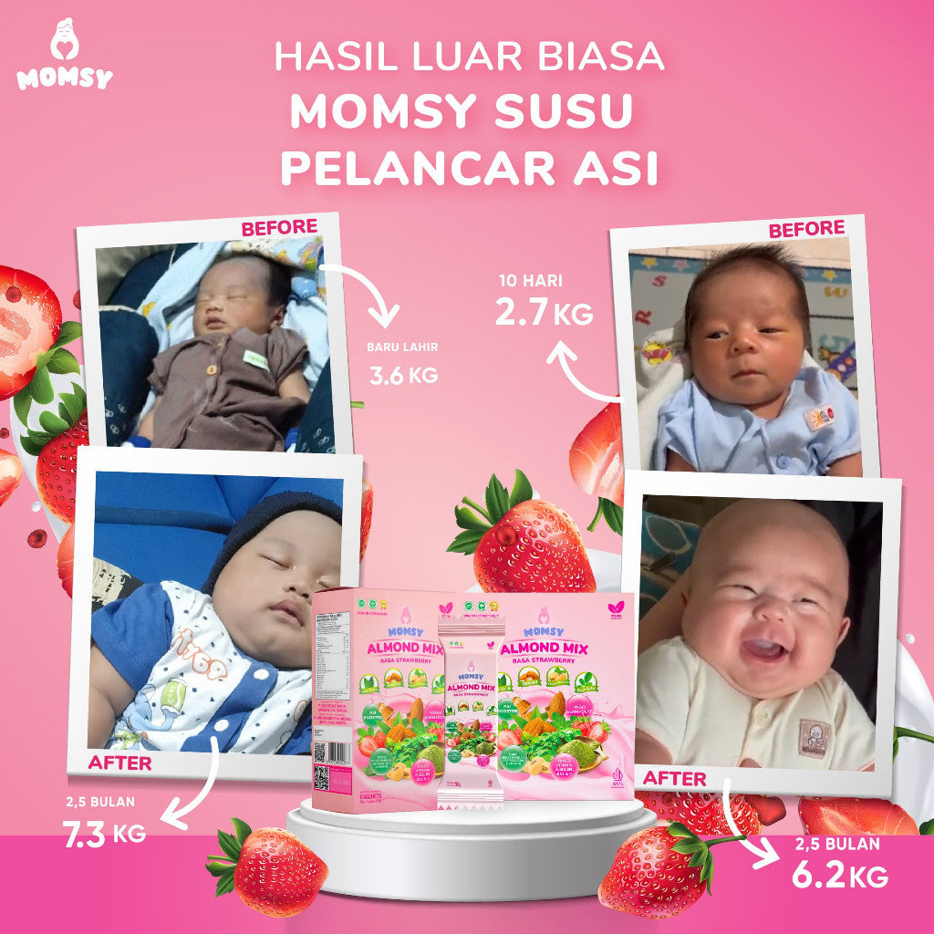 MOMSY ALMOND Mix Rasa Cokelat, Strawberry & Vanilla [6 / 20 sachet] Susu Pelancar ASI Menyegarkan dan Rendah Gula BPOM & HALAL