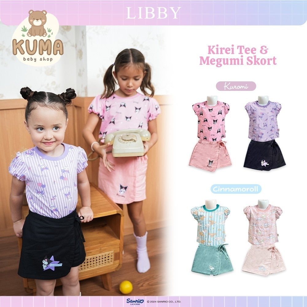 LIBBY Sanrio Setelan Main Anak Perempuan Kirei Tee & Megumi Skort Kuromi Cinnamoroll 9 Bulan - 4 Tahun (1 STEL)