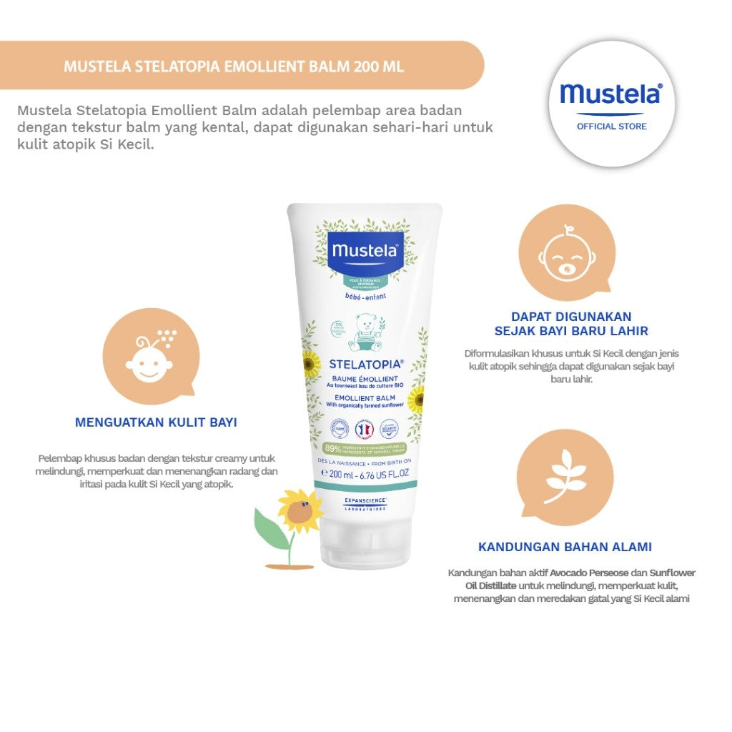 Mustela Stelatopia Emollient Balm 200 ml - Lotion Bayi Kulit Atopik