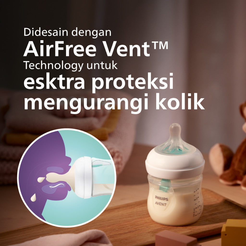 Philips Avent | Botol Susu Bayi | AirFree Vent Natural Response | Dot Seperti Payudara Ibu & Ekstra Anti Kolik | 125 ml | Single | SCY670/01