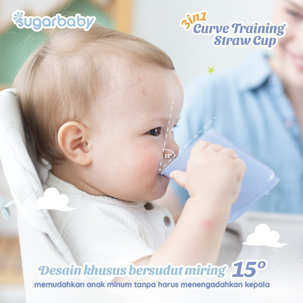 Sugarbaby 3 in 1 Curve Training Straw Cup/Gelas MPASI Bayi/Gelas Bayi Anti Tumpah Bocor/Training Cup BPA FREE