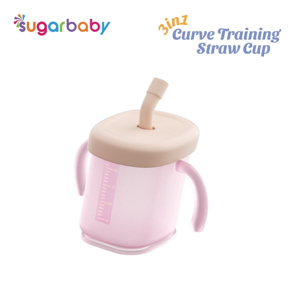 Sugarbaby 3 in 1 Curve Training Straw Cup/Gelas MPASI Bayi/Gelas Bayi Anti Tumpah Bocor/Training Cup BPA FREE