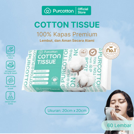 PURCOTTON Natural Cotton Tissue 60 Lembar - Tisu Wajah Kapas Natural