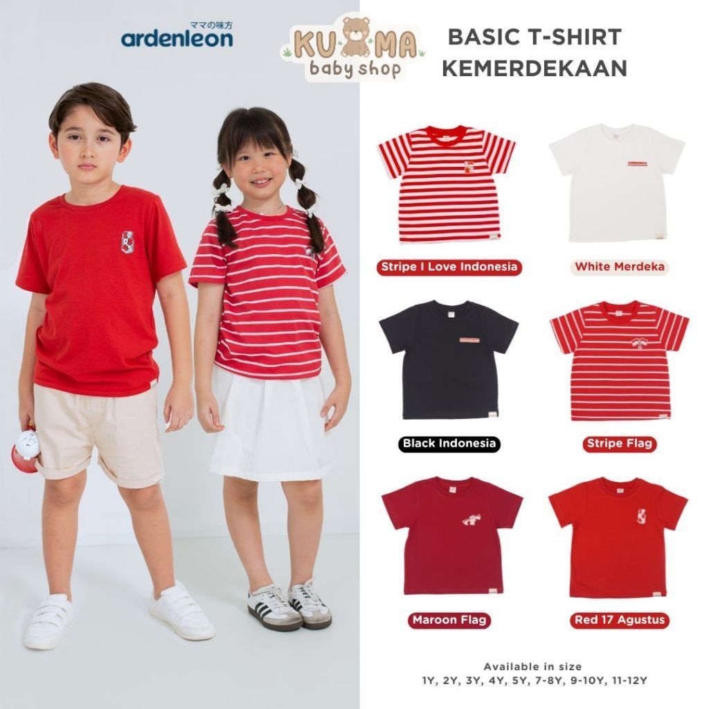 ARDENLEON Atasan Kaos Anak Basic T-Shirt Kemerdekaan 17 Agustus Indonesia