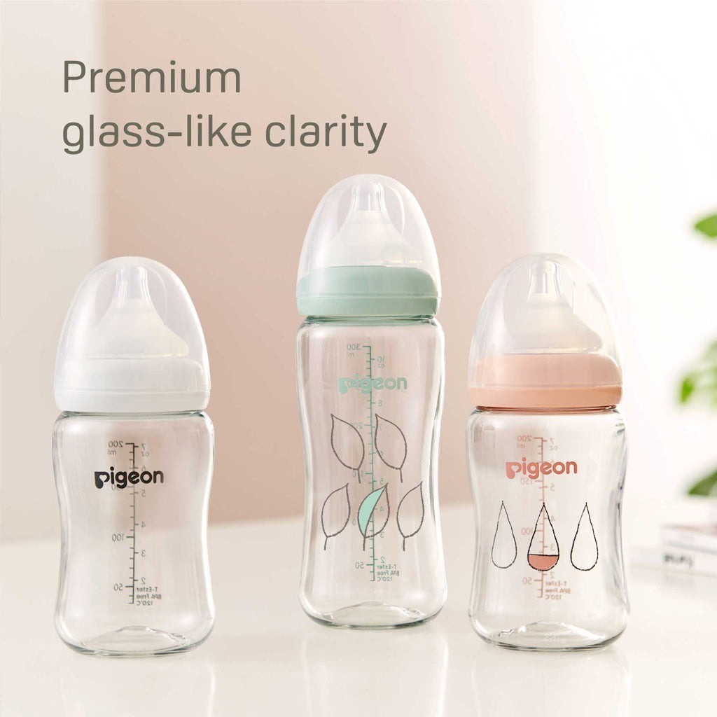 PIGEON Botol Softouch T-Ester Wide Neck Clear 200ml/300ML W/ P-Plus Nipple (BOTOL SUSU PIGEON) / Wide neck / perlengkapan menyusui anak bayi / Softouch / PPSU /botol susu kaca jernih / sinar uv