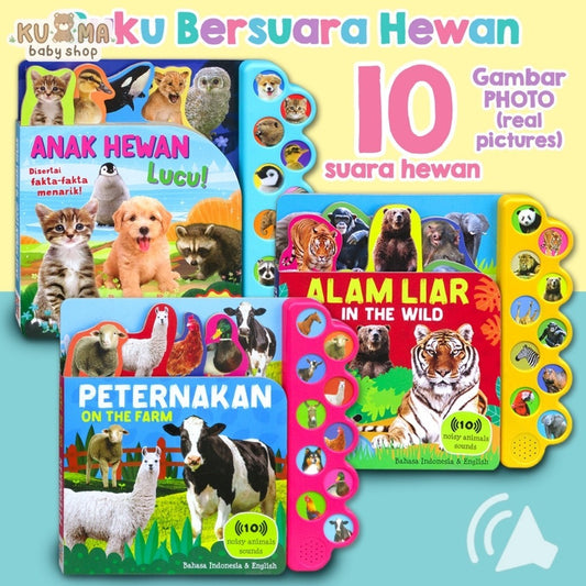 Buku Bersuara Hewan Peternakan & Alam Liar 10 tombol suara hewan - Animals Sound Book [GinukGinuk]