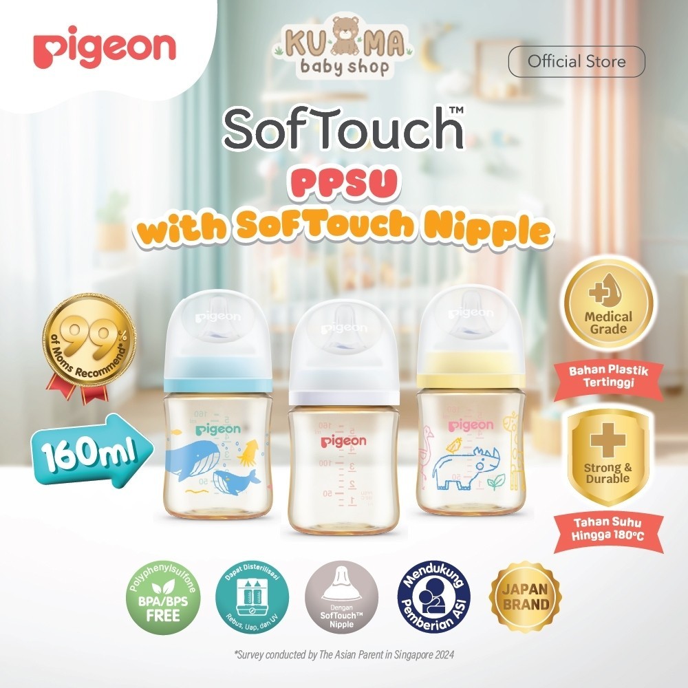 PIGEON Botol Biomass-PPSU Wide Neck 160ml with SofTouch Nipple | Botol Susu Bayi | Botol PPSU | Medical Grade | Botol Ramah Lingkungan| Botol Anti Kolik| Nipple Lembut dan Elastis Seperti Payudara Ibu