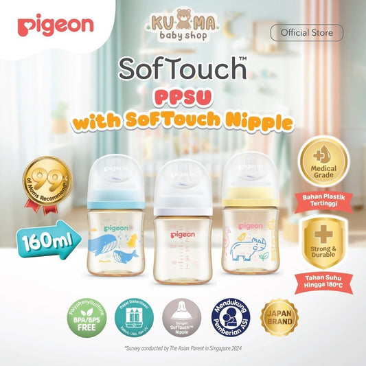 PIGEON Botol Biomass-PPSU Wide Neck 160ml with SofTouch Nipple | Botol Susu Bayi | Botol PPSU | Medical Grade | Botol Ramah Lingkungan| Botol Anti Kolik| Nipple Lembut dan Elastis Seperti Payudara Ibu