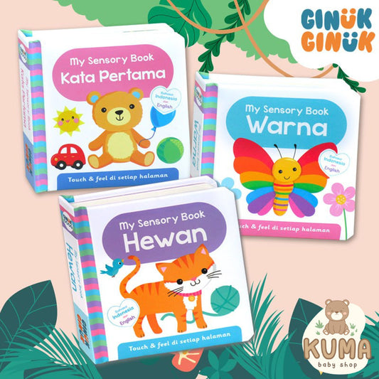 Bilingual My Sensory Book WARNA & KATA PERTAMA board book - touch & feel di setiap halaman (Bhs Indonesia & Inggris)