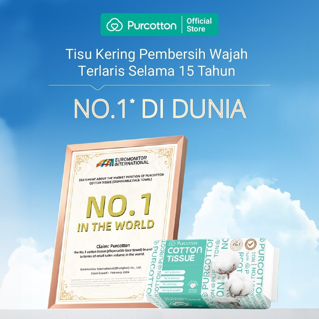 PURCOTTON Natural Cotton Tissue 100 Lembar - Tisu Wajah Kapas Lembut & Serbaguna
