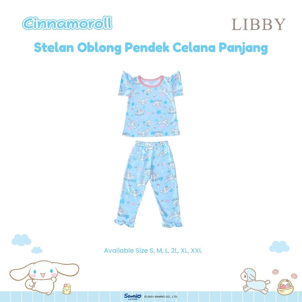 LIBBY Sanrio Setelan Piyama Oblong Anak Perempuan Kuromi Cinnamoroll Hello Kitty (1 Stel)