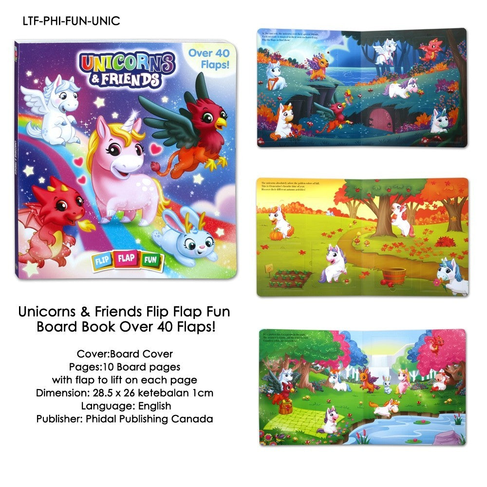 Piucky Penguins/Jurassic Juniors/Unicorns & Friends Flip Flap Fun Board Book Over 40 Flaps! [Phidal]