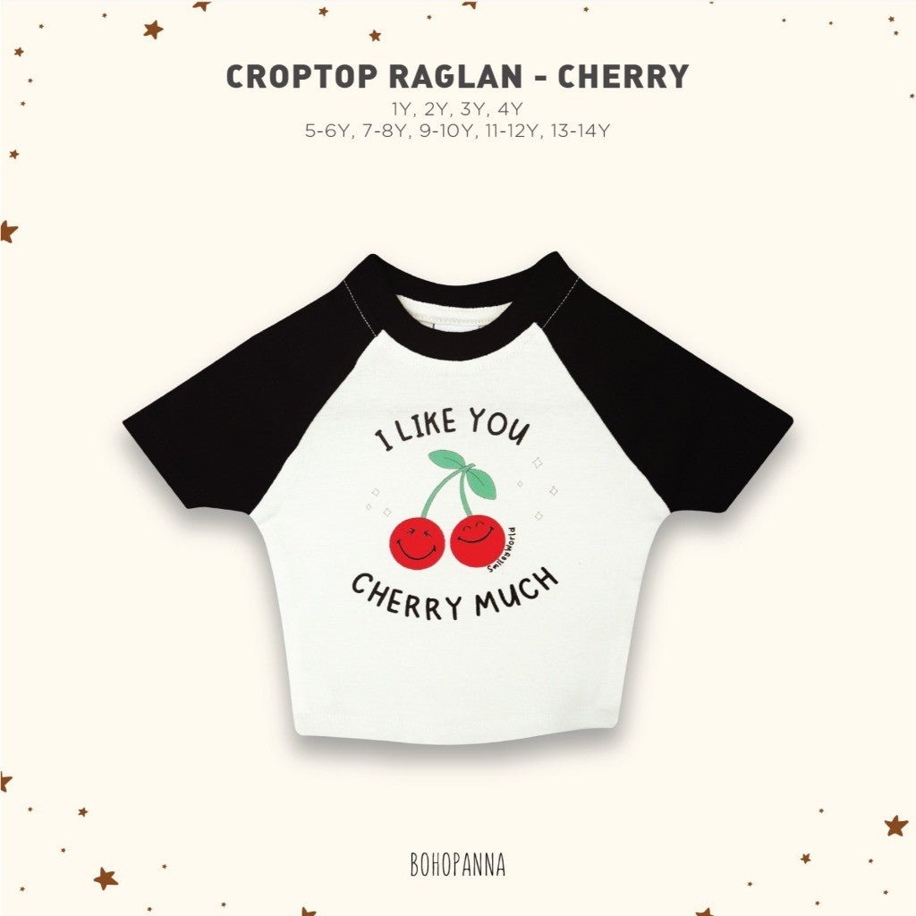 BOHOPANNA - BOHOPANNA X SMILEY - CROP TOP RAGLAN - KAOS ANAK PEREMPUAN
