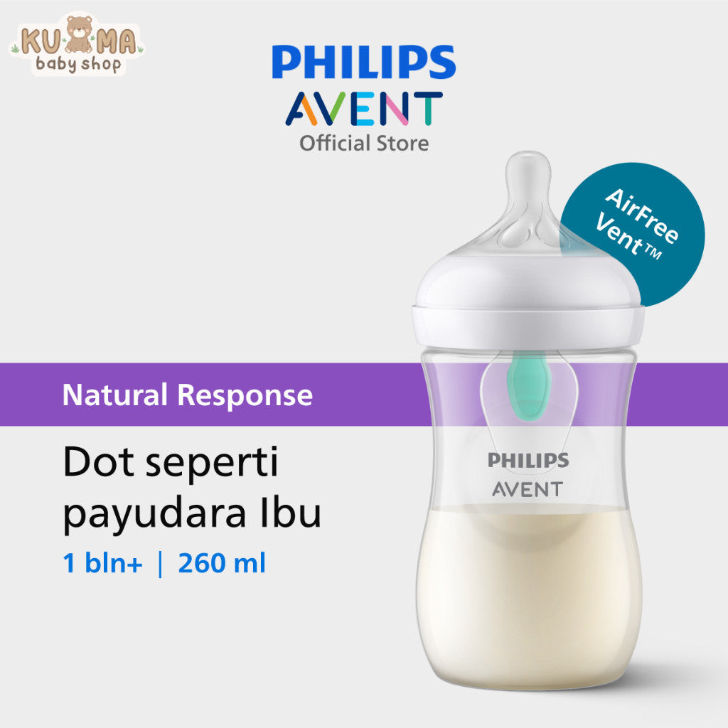 Philips Avent | Botol Susu Bayi | AirFree Vent Natural Response | Dot Seperti Payudara Ibu & Ekstra Anti Kolik | 260 ml | Single | SCY673/01