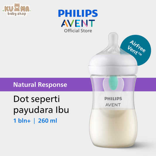 Philips Avent | Botol Susu Bayi | AirFree Vent Natural Response | Dot Seperti Payudara Ibu & Ekstra Anti Kolik | 260 ml | Single | SCY673/01