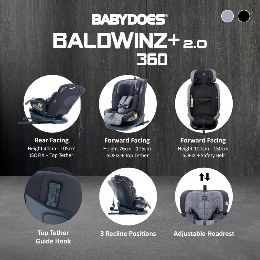 Babydoes Baldwinz + 2.0 Rotatable Carseat Bayi Dudukan Mobil Bayi 360