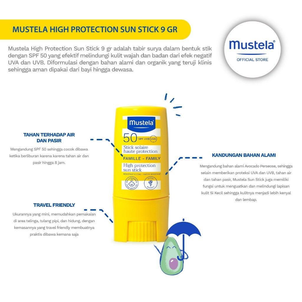 Mustela High Protection Sun Stick 9 GR SPF50 wajah dan tubuh cocok untuk bayi