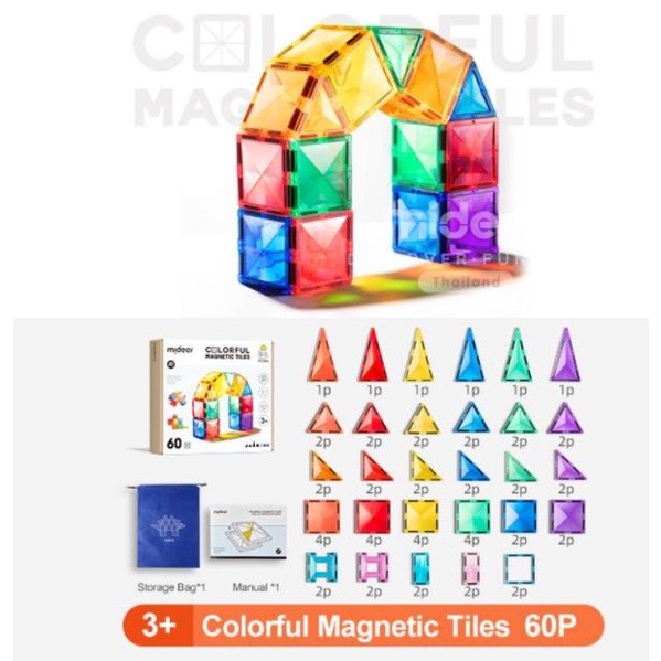 Mideer Colorful Magnetic Tiles 60pcs Mainan Edukasi Anak MD1142