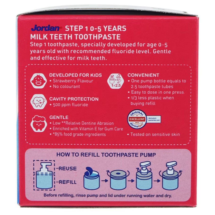 Jordan Kids Toothpaste Step 1 Pump/Refill 188gr Strawberry Odol Pasta Gigi Anak 0 - 5 Tahun