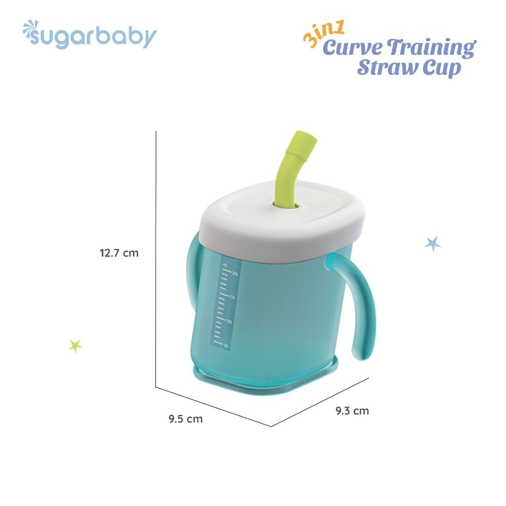 Sugarbaby 3 in 1 Curve Training Straw Cup/Gelas MPASI Bayi/Gelas Bayi Anti Tumpah Bocor/Training Cup BPA FREE