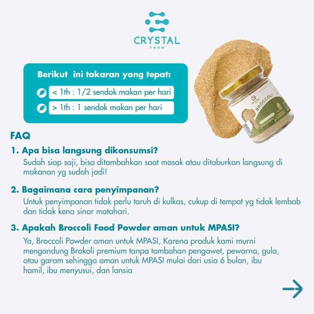Crystal Farm | Broccoli Powder (20gr) (80gr)/ Bubuk Sayur Brokoli/ Vegetable Food Powder Gizi MPASI Non MSG