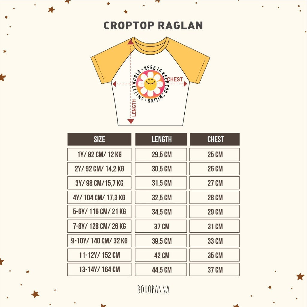 BOHOPANNA - BOHOPANNA X SMILEY - CROP TOP RAGLAN - KAOS ANAK PEREMPUAN