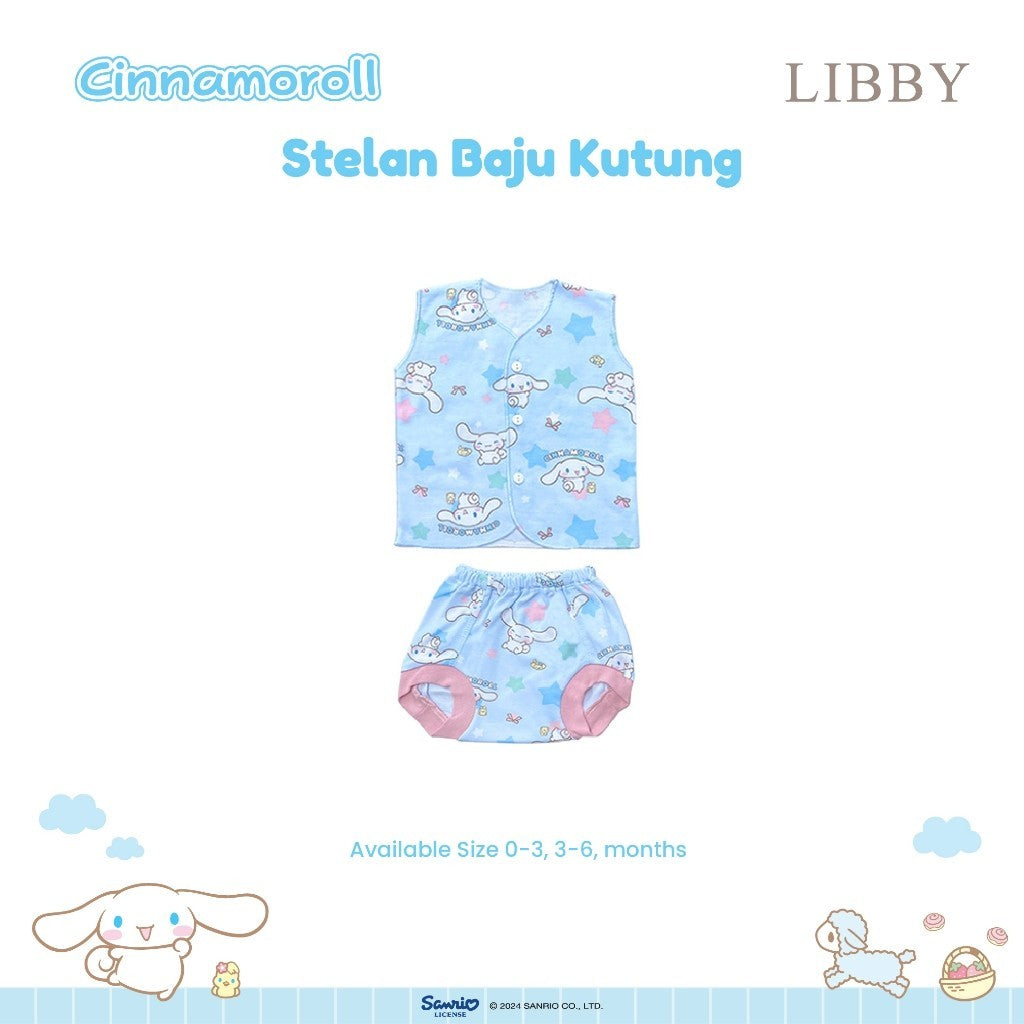 LIBBY Sanrio Setelan Piyama Baju Kancing Newborn Bayi & Anak Kecil Perempuan Kuromi Cinnamoroll Hello Kitty (1 Stel)