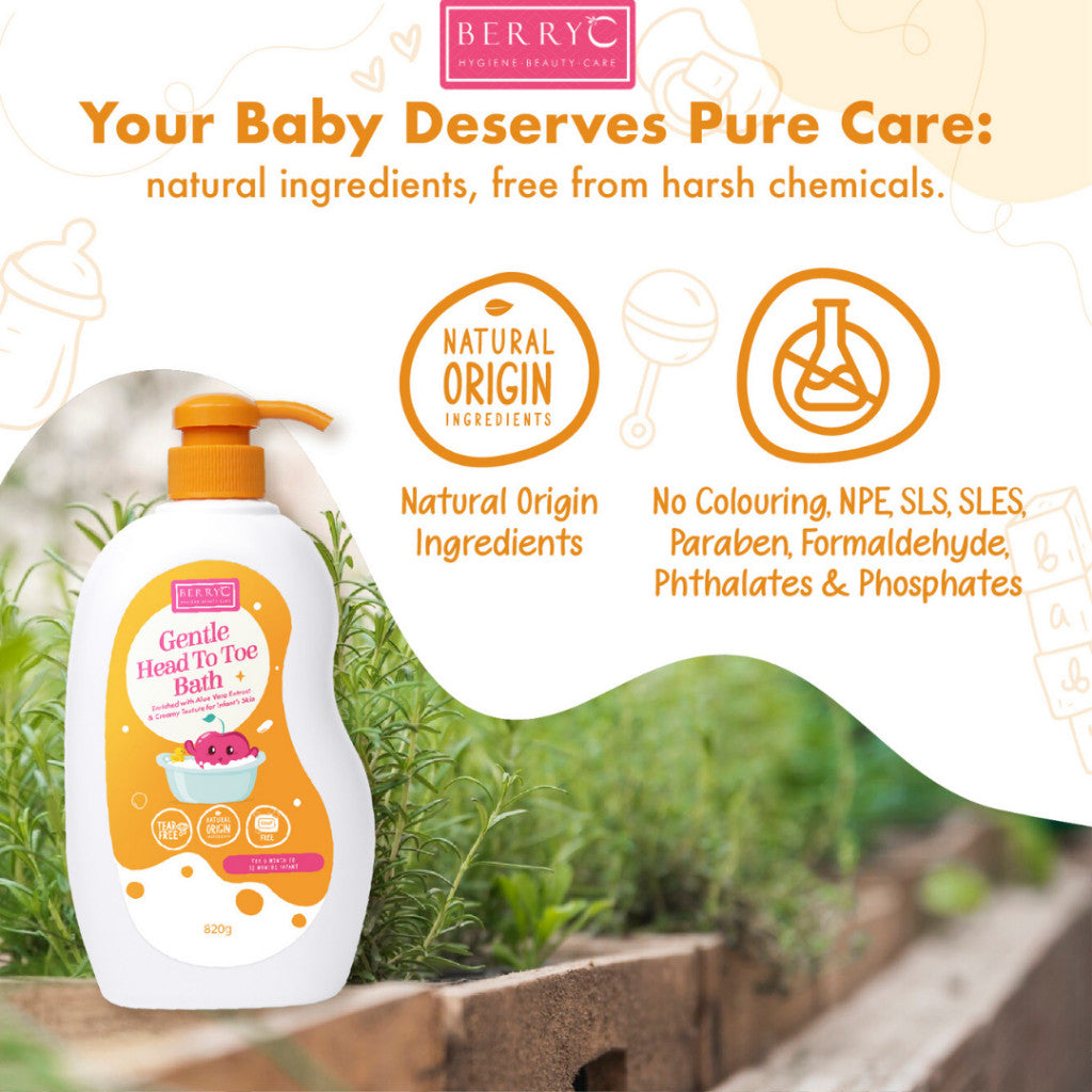 BerryC Gentle Head to Toe Wash 200 gr Baby Care Natural Sabun & Shampo 3in1 Perawatan Kulit Sensitif Bayi Aman Untuk Eczema Sensitive Skin Kering Dry Normal Active Harum Wangi Soap Shampoo Baby Kids Children Care Organic Organik