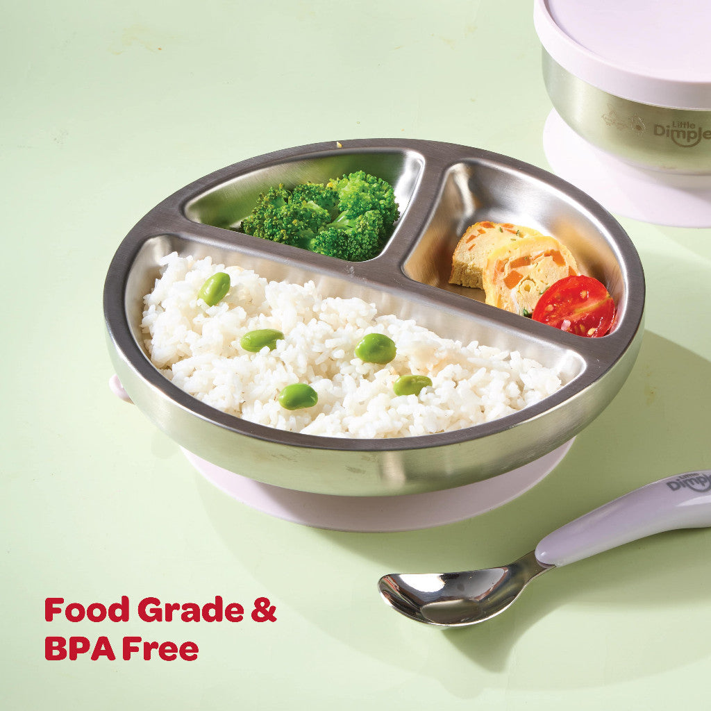Little Dimple Pure Plate - Piring Anak Stainless Steel 3 Sekat BPA Free