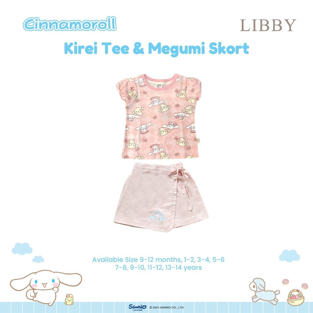 LIBBY Sanrio Setelan Main Anak Perempuan Kirei Tee & Megumi Skort Kuromi Cinnamoroll 9 Bulan - 4 Tahun (1 STEL)
