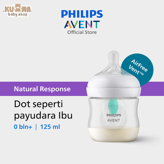 Philips Avent | Botol Susu Bayi | AirFree Vent Natural Response | Dot Seperti Payudara Ibu & Ekstra Anti Kolik | 125 ml | Single | SCY670/01