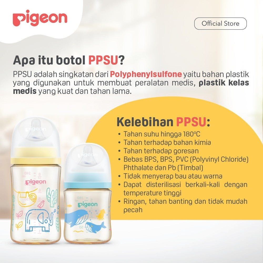 PIGEON Botol Biomass-PPSU Wide Neck 160ml with SofTouch Nipple | Botol Susu Bayi | Botol PPSU | Medical Grade | Botol Ramah Lingkungan| Botol Anti Kolik| Nipple Lembut dan Elastis Seperti Payudara Ibu