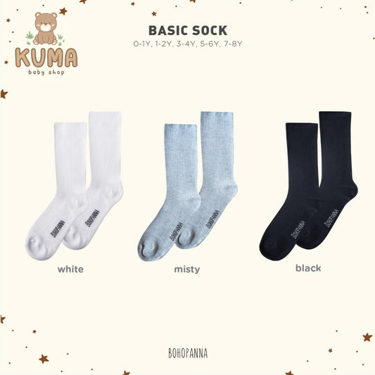 BOHOPANNA - BASIC SOCK - BUNDLING SOCK ISI 3 - KAOS KAKI SEKOLAH ANAK HITAM PUTIH ABU