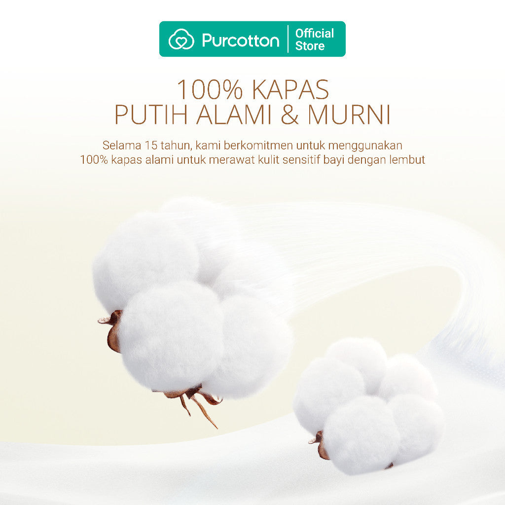 PURCOTTON Natural Baby Cotton Wet Wipes 20 Lembar - Tisu Basah Bayi Natural Non Alkohol Lembut dan Aman Ultra soft