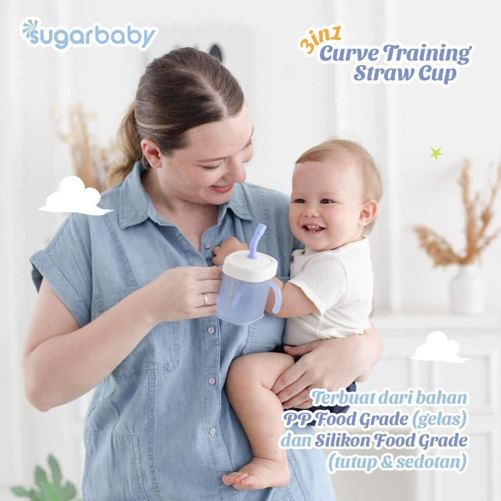 Sugarbaby 3 in 1 Curve Training Straw Cup/Gelas MPASI Bayi/Gelas Bayi Anti Tumpah Bocor/Training Cup BPA FREE