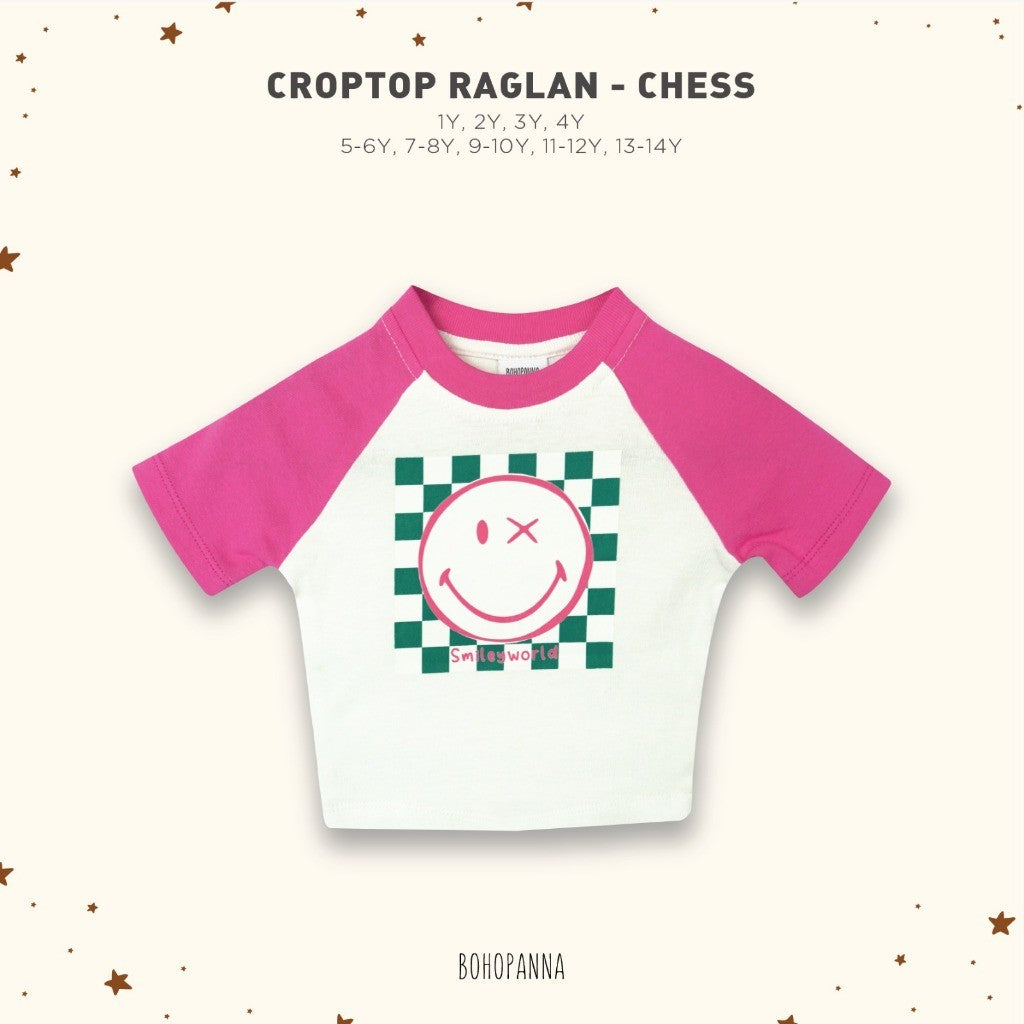 BOHOPANNA - BOHOPANNA X SMILEY - CROP TOP RAGLAN - KAOS ANAK PEREMPUAN