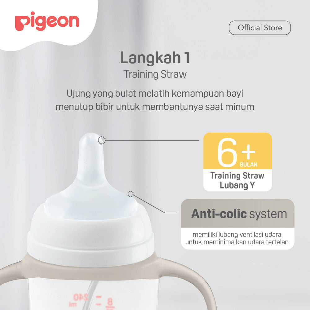 PIGEON BOTOL BPP WIDE NECK 240 W/SOFTOUCH STRAW ALL IN ONE SET Botol Minum Anak Belajar