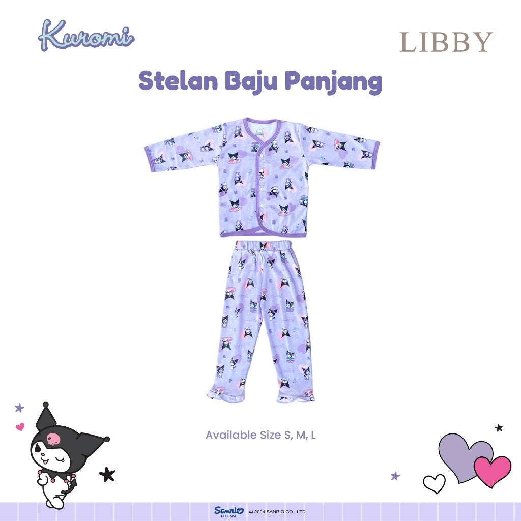 LIBBY Sanrio Setelan Piyama Baju Kancing Newborn Bayi & Anak Kecil Perempuan Kuromi Cinnamoroll Hello Kitty (1 Stel)