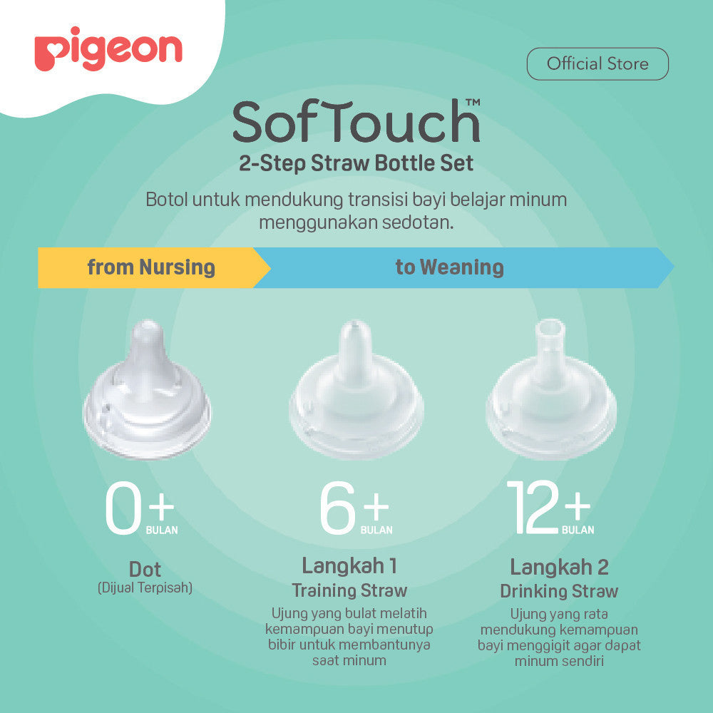 PIGEON BOTOL BPP WIDE NECK 240 W/SOFTOUCH STRAW ALL IN ONE SET Botol Minum Anak Belajar