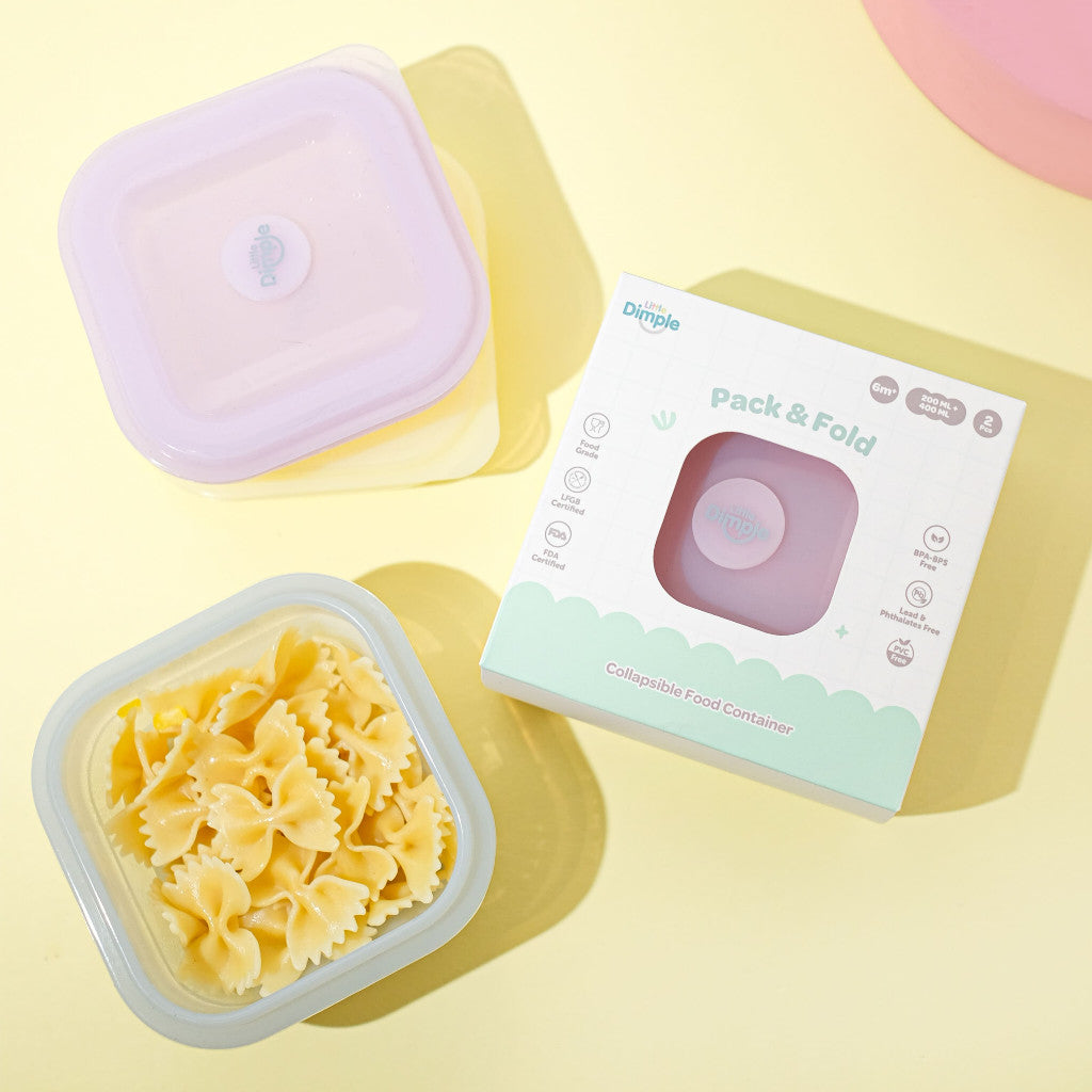 Little Dimple Pack & Fold Collapsible Food Container Tempat Penyimpanan Makanan Travel Silicone Silikon