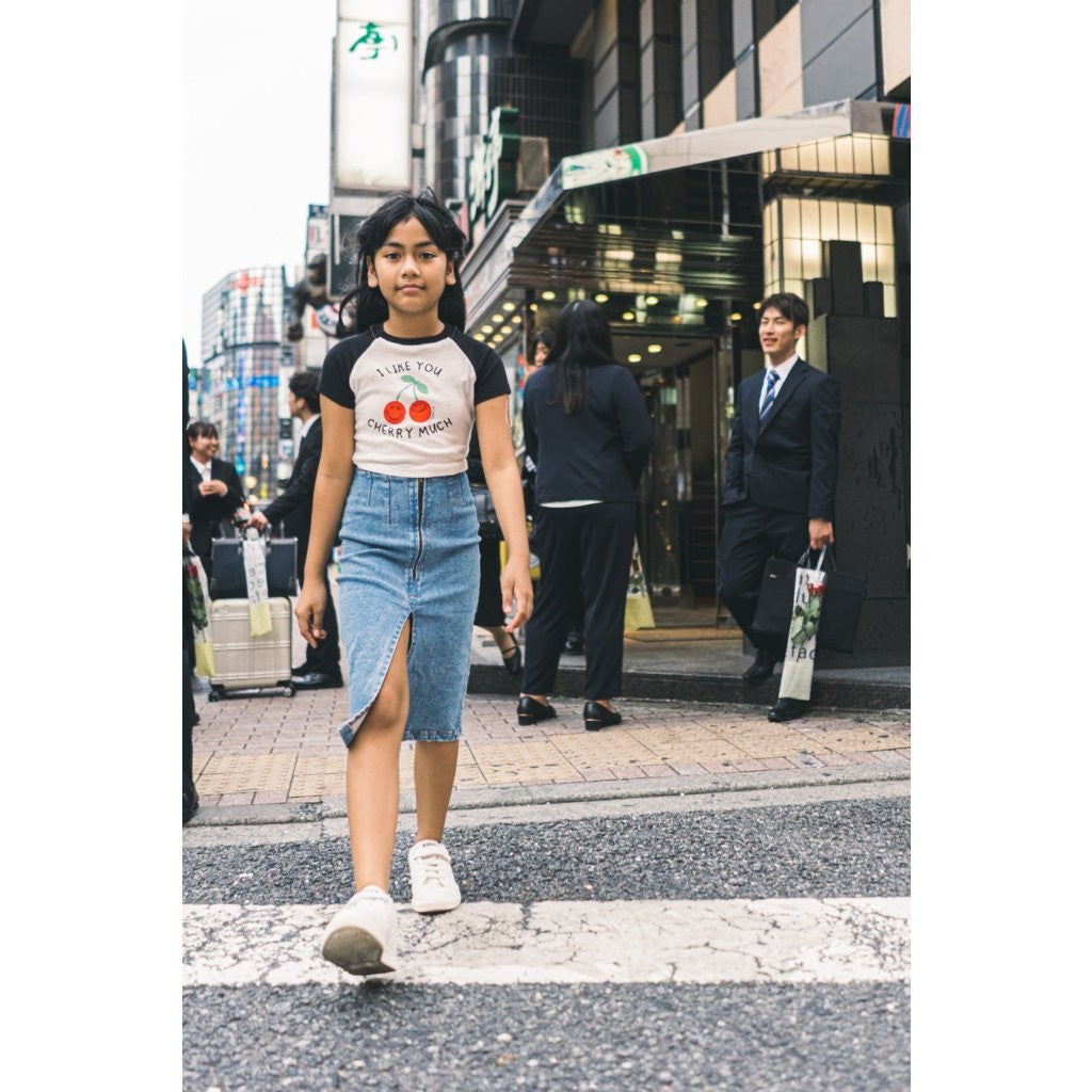 BOHOPANNA - BOHOPANNA X SMILEY - CROP TOP RAGLAN - KAOS ANAK PEREMPUAN