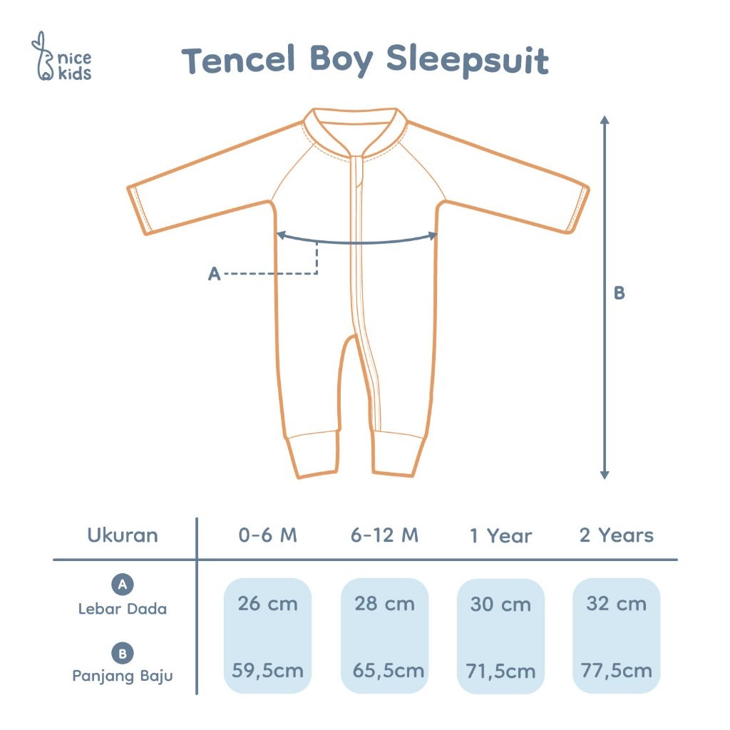 Nice Kids - Tencel Sleepsuit Boy Jumper Baby Baju Tidur Bayi Laki-Laki (0 Bulan-2 Tahun)