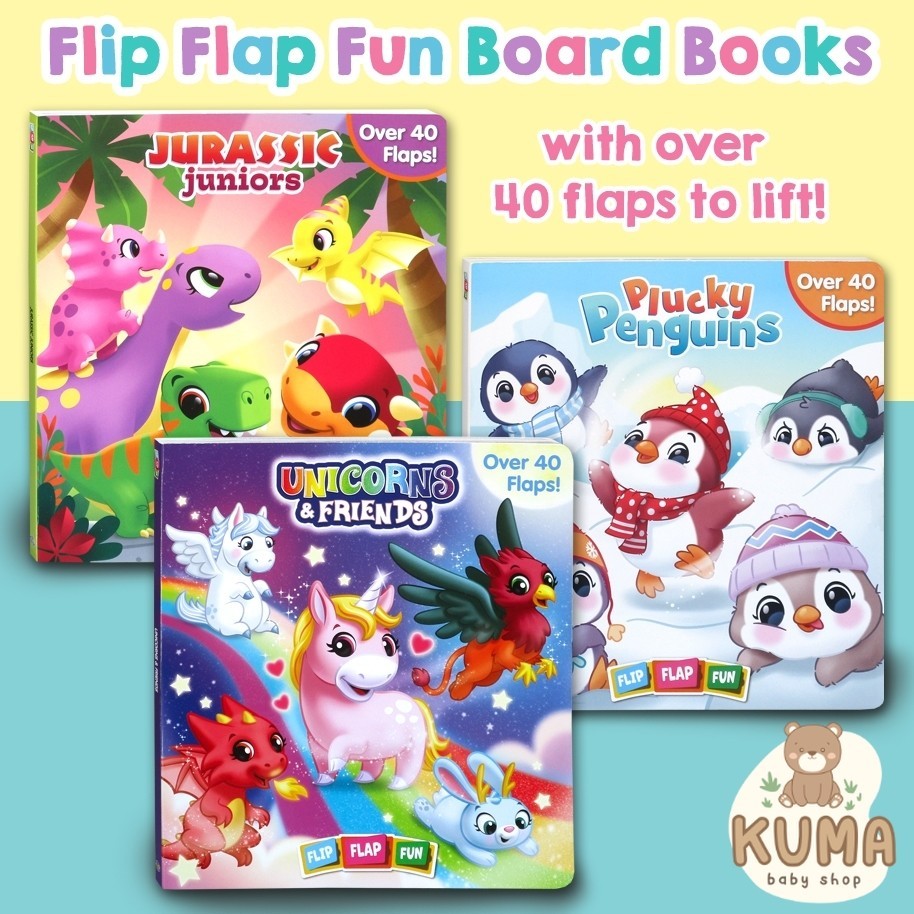 Piucky Penguins/Jurassic Juniors/Unicorns & Friends Flip Flap Fun Board Book Over 40 Flaps! [Phidal]