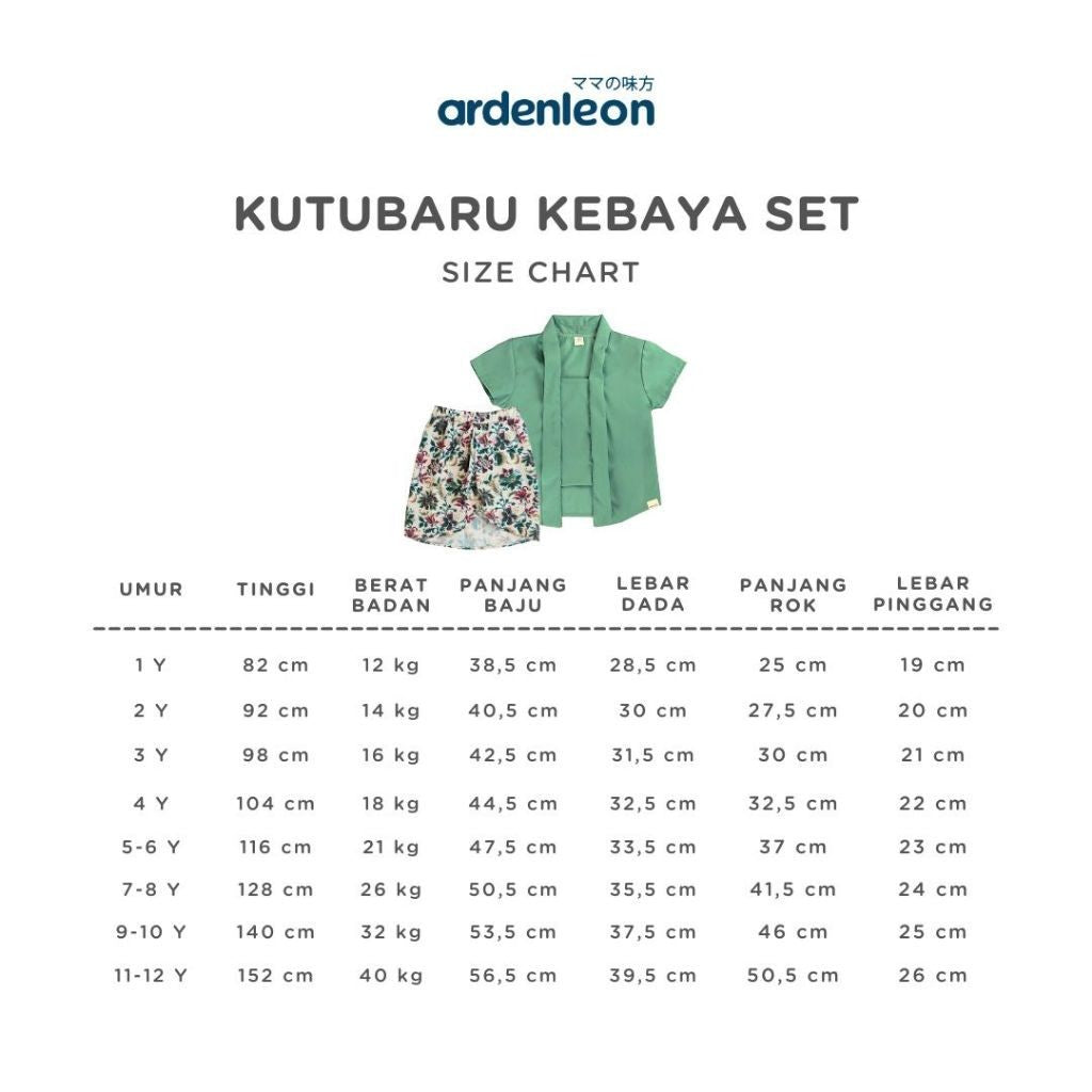 ARDENLEON Setelan Anak Perempuan Batik Kutubaru Kebaya Set