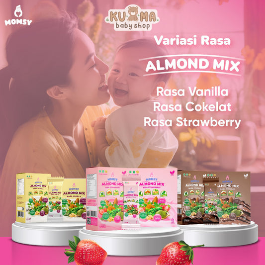 MOMSY ALMOND Mix Rasa Cokelat, Strawberry & Vanilla [6 / 20 sachet] Susu Pelancar ASI Menyegarkan dan Rendah Gula BPOM & HALAL