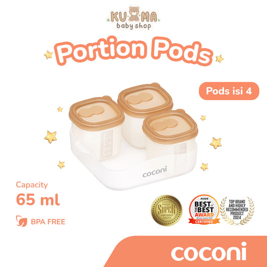 COCONI Portion Pods 4 Pcs | Tempat Wadah Penyimpanan MPASI Cetakan Es Batu isi 4 Pcs Silikon BPA FREE